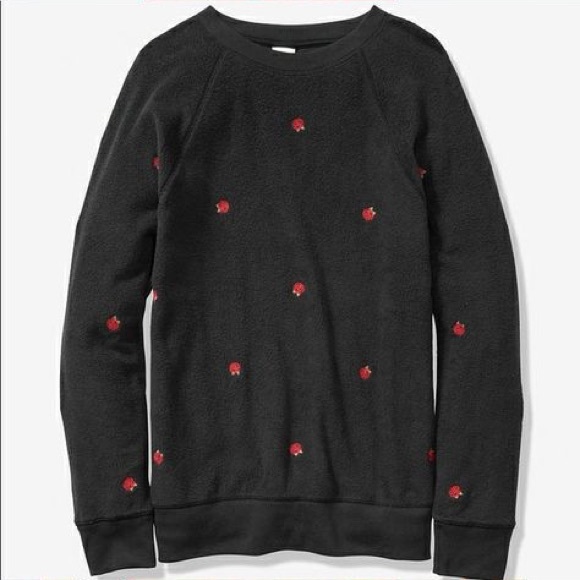 victoria secret black crew neck with red roses